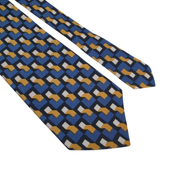 Vintage Necktie Ted Lapidus Imported Silk Vintage Blue Gold Luxury Gift Dad - Picture 2 of 5